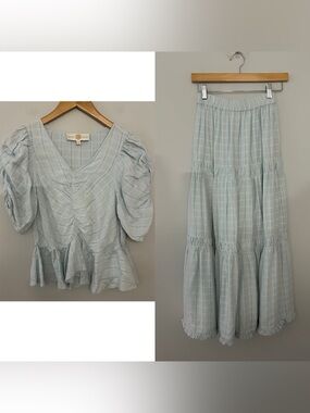 Anna Cate Light Blue Puff Sleeve Top and Maxi Skirt Matching Set